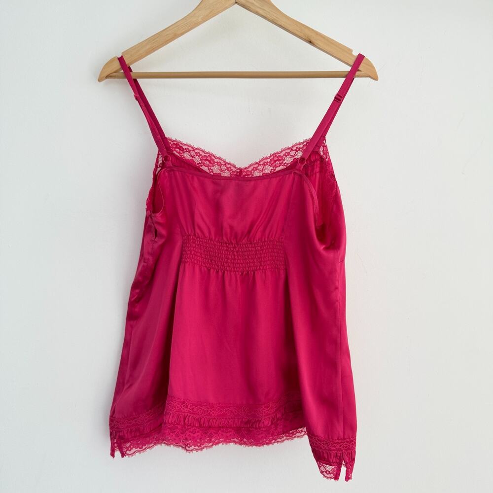 Y2K White House Black Market Silk Cami Top Medium Pink Babydoll Lace Coquette - Picture 9 of 15